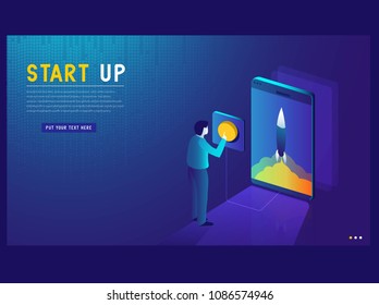 Startup concept modern style, consumerism and people concept. business series online using smartphone. Can be used for web, graphic design and brochure. vector illustration design.