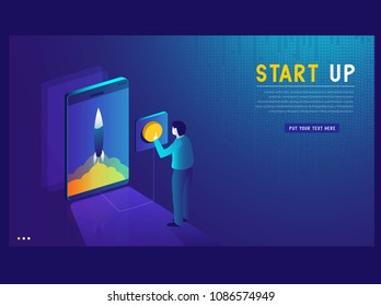 Startup concept modern style, consumerism and people concept. business series online using smartphone. Can be used for web, graphic design and brochure. vector illustration design.