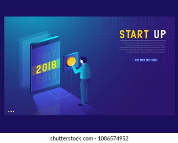 Startup concept modern style, consumerism and people concept. business series online using smartphone. Can be used for web, graphic design and brochure. vector illustration design.