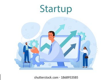 Startup concept. New business launching. Idea of project planning, promotion, management and marketing. Business development. Flat vector illustration