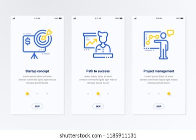 Startup concept, Path to success, Project management Vertical Cards with strong metaphors. Template for website design.