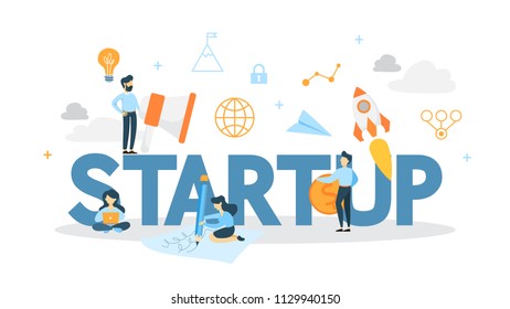 Startup concept. People have idea and launch the business working in a team. Idea of project planning, promotion, management and marketing. Flat vector illustration