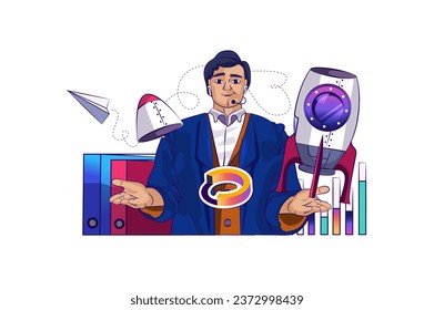 Startup concept with people scene in flat cartoon design for web. Businessman starting and developing company, achieving ambition goal. Vector illustration for social media banner, marketing material.