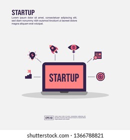 Startup concept for presentation, promotion, social media marketing, and advertising. Minimalist Startup infographic with flat icon