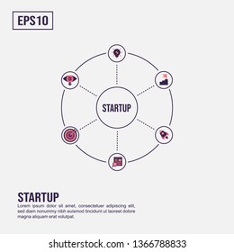 Startup concept for presentation, promotion, social media marketing, and advertising. Minimalist Startup infographic with flat icon