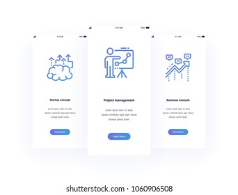 Startup concept, Project management, Business analysis Vertical Cards with strong metaphors. Template for website design.