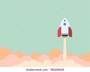 Startup Concept - Rocket Blast Off To Space Retro Style Vector Illustration