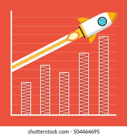 Startup concept. Rocket flies over the business graph or chart. Project development. Flat vector illustration.