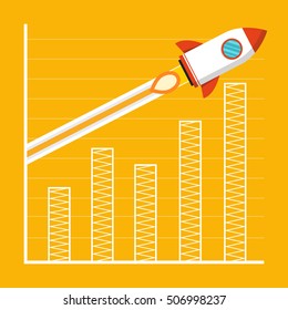 Startup concept. Rocket flies over the business graph or chart. Project development. Flat vector illustration.