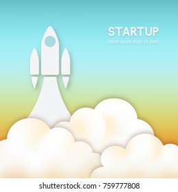 startup concept. rocket flying up in sky. vector illustration - eps 10