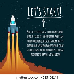 Startup concept with rocket launch for webdesign or website. Vector illustration