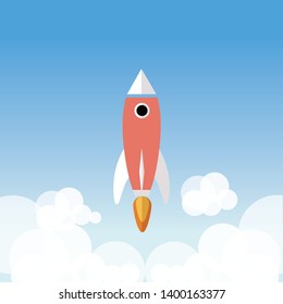 Startup Concept with rocket and sky business growth
