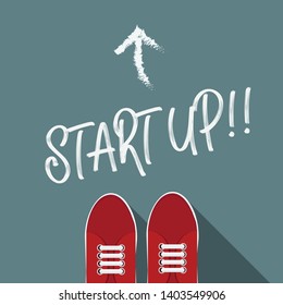 Startup concept,start up word on the floor.