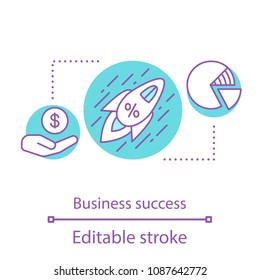 Startup creating and launch concept icon. Successful business project idea thin line illustration. Vector isolated outline drawing. Editable stroke