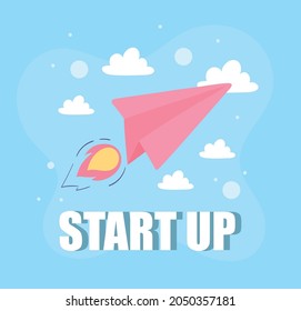 startup creativity concept, flying paper plane