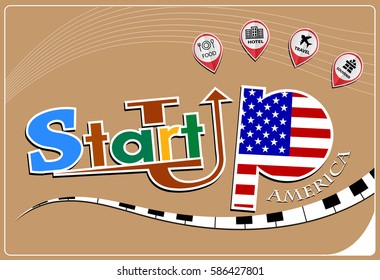 Startup  design made from the flag of America, conceptual vector illustration