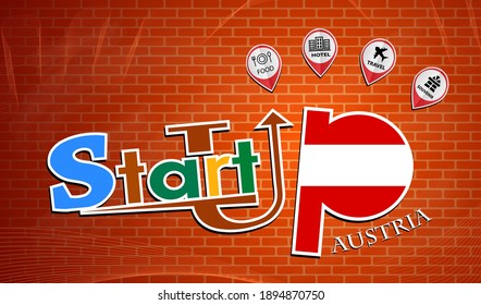Startup-Design aus der Flagge Österreichs, konzeptionelle Vektorgrafik 
