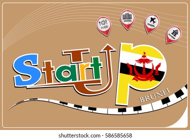 Startup  design made from the flag of  brunei, conceptual vector illustration