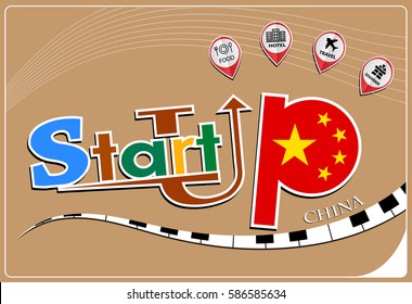 Startup  design made from the flag of China, conceptual vector illustration