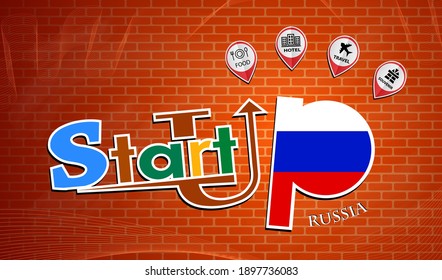 Diseño de emprendimiento hecho desde la bandera de Rusia, vector conceptual 