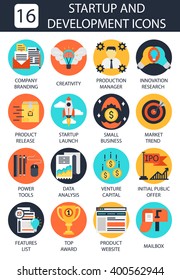Startup and development icons. Startup Round web icons isolated on white background.