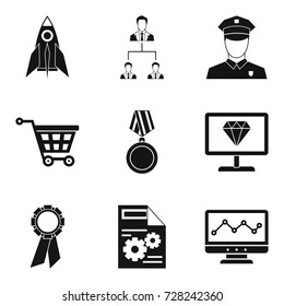 Startup development icons set. Simple set of 9 startup development vector icons for web isolated on white background