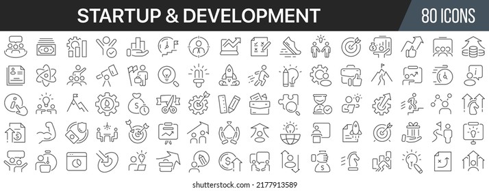 Startup and development line icons collection. Big UI icon set in a flat design. Thin outline icons pack. Vector illustration EPS10