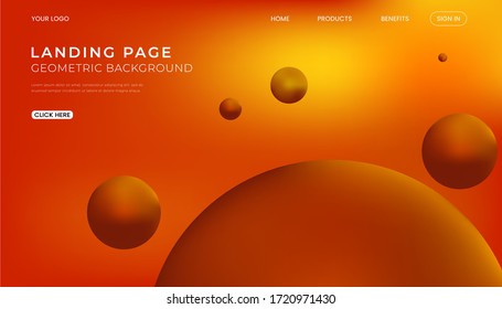 Fondo abstracto con esferas 3D con degradado anaranjado. Composición de formas de degradado de fluido. Futurista Modern páginas de aterrizaje, banner o diseño de afiches. Diseño de portada de moda. EPS 10