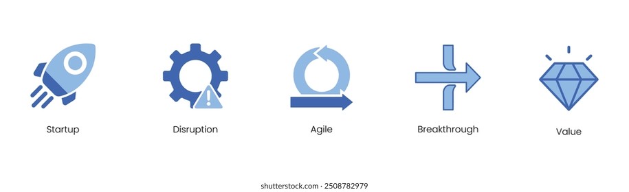 Inicialização, Interrupção, Ágil, Avanço, Conjunto de Ícones de Vetor de Valor