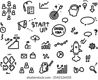 Conjunto de ícone de doodle de inicialização - material de ilustração de fundo branco