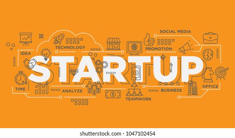 startup ecommerce line thin banner with modern dern design, use for cover or presentation background, trend technology digital