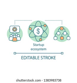 Startup ecosystem concept icon. Operation of company. Business structure. Budgeting. Financial management idea thin line illustration. Vector isolated outline drawing. Editable stroke