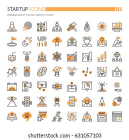 Symbole für Startelemente, Leuchtlinien und Pixel perfekte Symbole