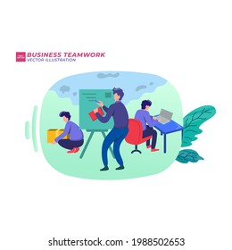 Startup employees. Goal thinking, infographic of puzzle. Cooperation construction by agency group to create a team. Concept for webdesign. White isolated concept with characters flat isometric Vector