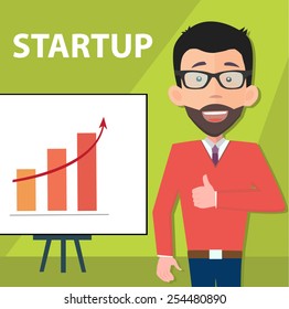 Startup-Unternehmer, der Informationen präsentiert - Poster mit Platz für Ihren Text