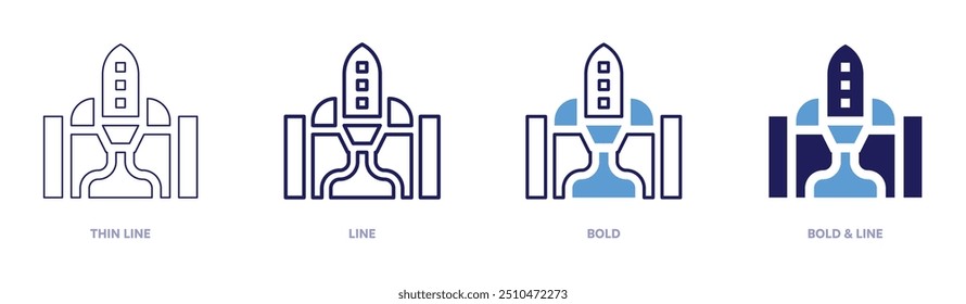 Startup events icon in 4 different styles. Thin Line, Line, Bold, and Bold Line. Duotone style. Editable stroke.