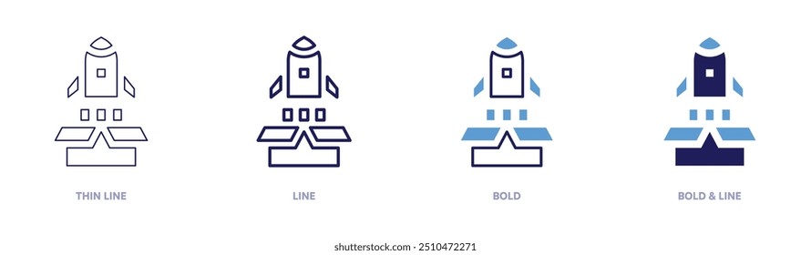 Startup exit icon in 4 different styles. Thin Line, Line, Bold, and Bold Line. Duotone style. Editable stroke.