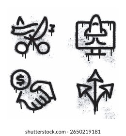 Startup and finance icon spray graffiti isolated on white background. Startup and finance icon graffiti with black spray on white. Vector illustration.