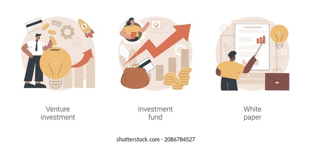 Startup Financing Abstract Concept Vector Illustration Set. Venture Investment, Hedge Fund, White Paper, Angel Investor, Business Growth Strategy, New Product Launch, ICO Abstract Metaphor.