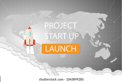 Startup - flat design. Rocket launch and smoke. Startup project concept. Vector