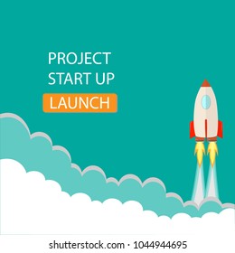 Startup - flat design. Rocket launch and smoke. Startup project concept. Vector