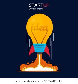 Startup - Flat Design. Rocket Launch And Smoke. Startup Project Concept. Vector Illustration. EPS10