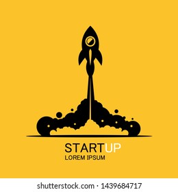 Startup - flat design. Rocket launch and smoke. Startup project concept. Vector illustration. EPS10