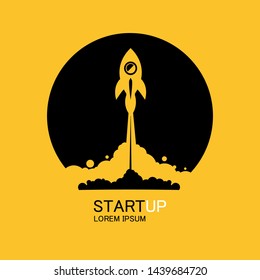 Startup - flat design. Rocket launch and smoke. Startup project concept. Vector illustration. EPS10