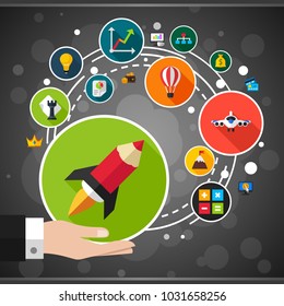 Startup flat icon concept. Vector illustration. Element template for design.