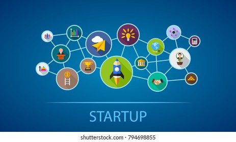Startup flat icon concept. Vector illustration. Element template for design.