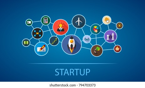 Startup flat icon concept. Vector illustration. Element template for design.