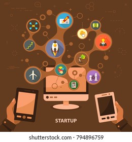 Startup flat icon concept. Vector illustration. Element template for design.