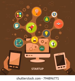 Startup flat icon concept. Vector illustration. Element template for design.