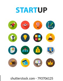 Startup flat icon set. Vector illustration. Element template for design.